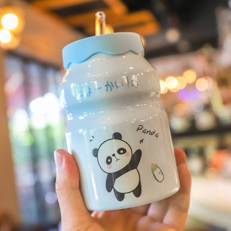 Couple Students School Outdoor Cute Girl Gift Tea Cups Ceramics Porcelain Custom Mugs Ceramic Kids Milk Mug With Straw