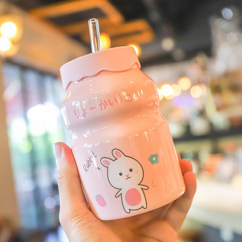Couple Students School Outdoor Cute Girl Gift Tea Cups Ceramics Porcelain Custom Mugs Ceramic Kids Milk Mug With Straw