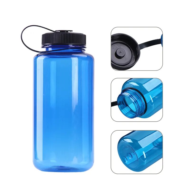 Custom Logo 1L Gym Travel Wide Mouth BPA Free Plastic Sport Water Bottle Portable Heat Resistant Plastic Drinking Water Bottle