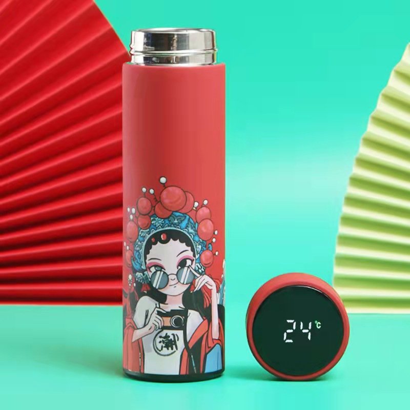 Fashion Creative water bottle Smart Digital Thermometer Cup Stainless Steel Vacuum Mug Straight Bouncing Cup
