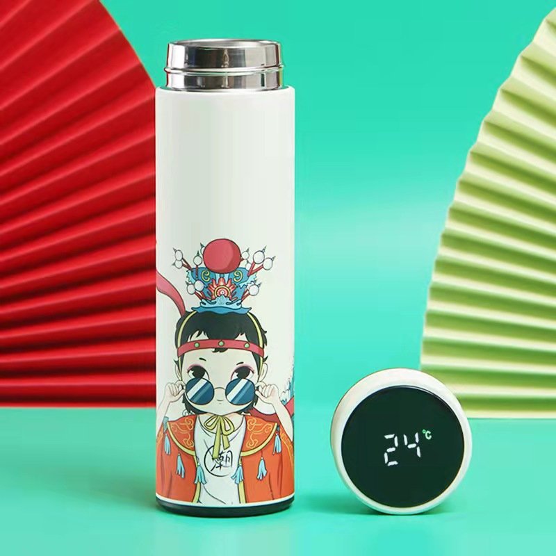 Fashion Creative water bottle Smart Digital Thermometer Cup Stainless Steel Vacuum Mug Straight Bouncing Cup