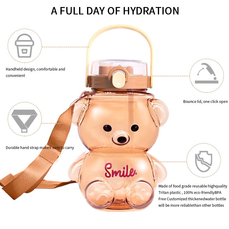 1000ml 32oz Asian Type Cheap Cute Plastic Water Bottle With Straw for Kids Students