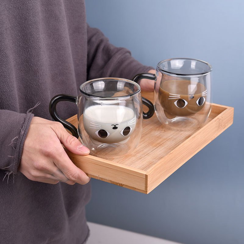 New Creative Double Wall Glass Mug Insulated Heat Cold Resistant Borosilicate Clear Tea Cups with Handle and Lid