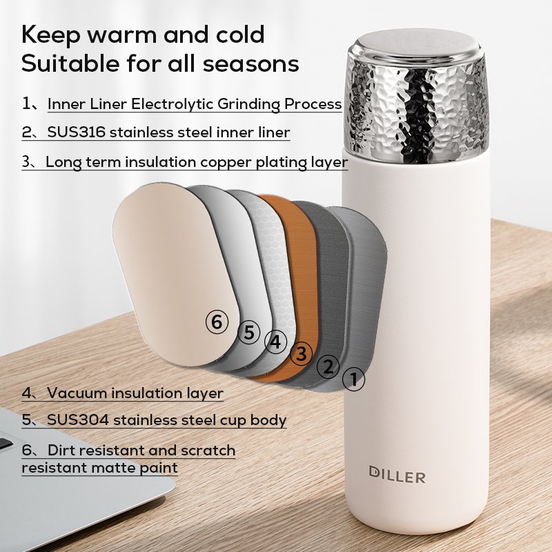 Custom Logo Business Stainless Steel Water Bottle Insulated Vacuum Flask With Titanium Tea Infuser