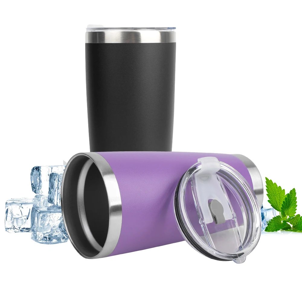 Powder coated 20oz double wall tumbler vacuum insulated stainless steel camping thermos travel beer mug