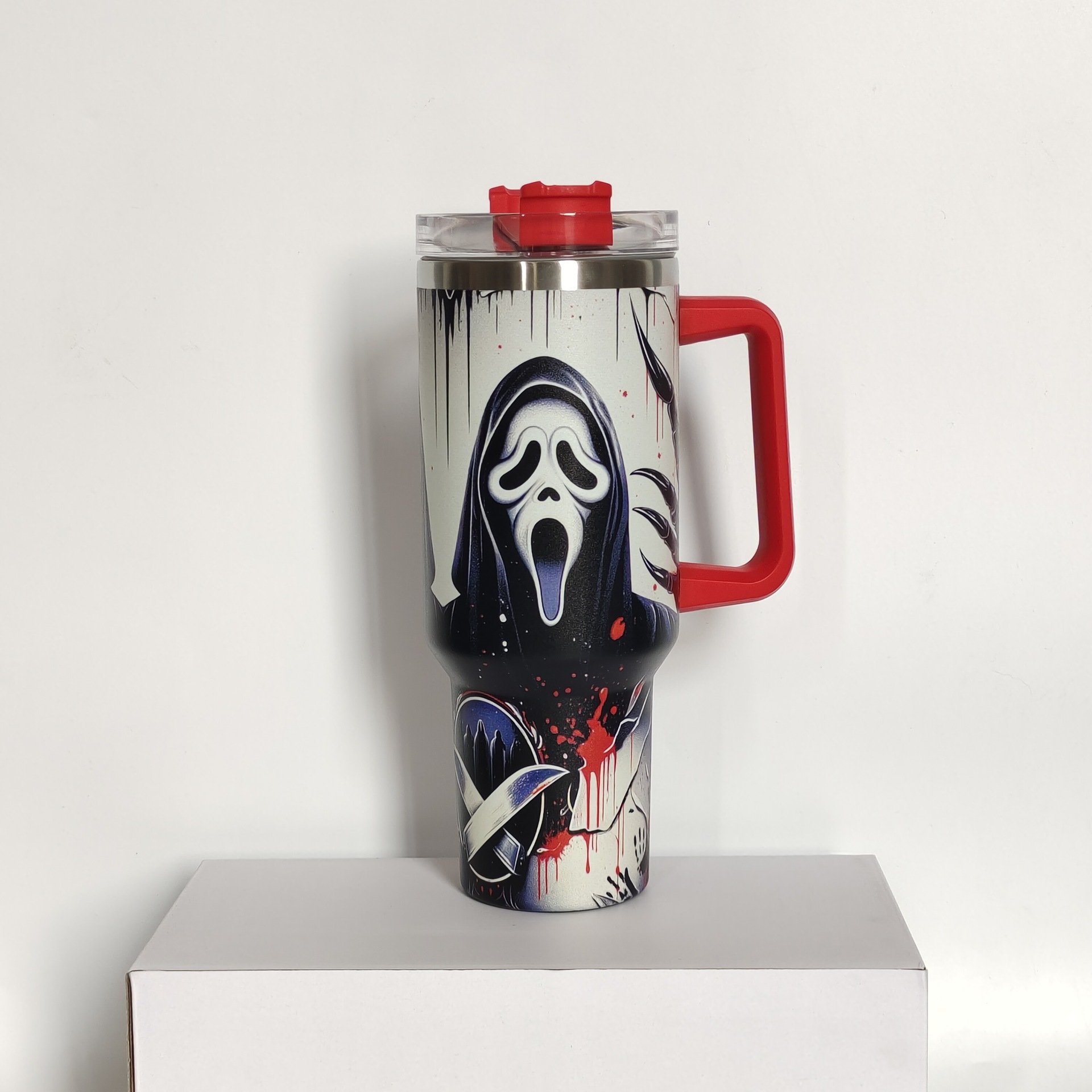 christmas gift custom design horror character halloween face insulated thermal stainless travel mug 40oz insulated handle