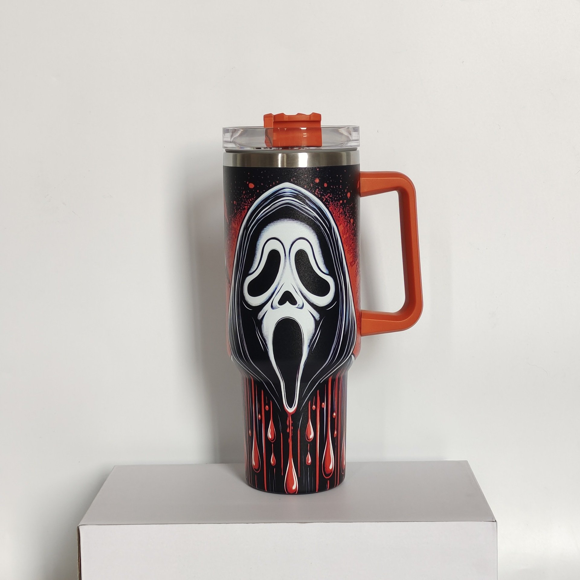 christmas gift custom design horror character halloween face insulated thermal stainless travel mug 40oz insulated handle