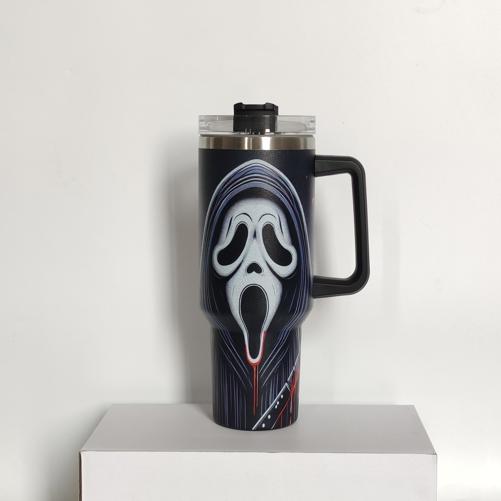 christmas gift custom design horror character halloween face insulated thermal stainless travel mug 40oz insulated handle