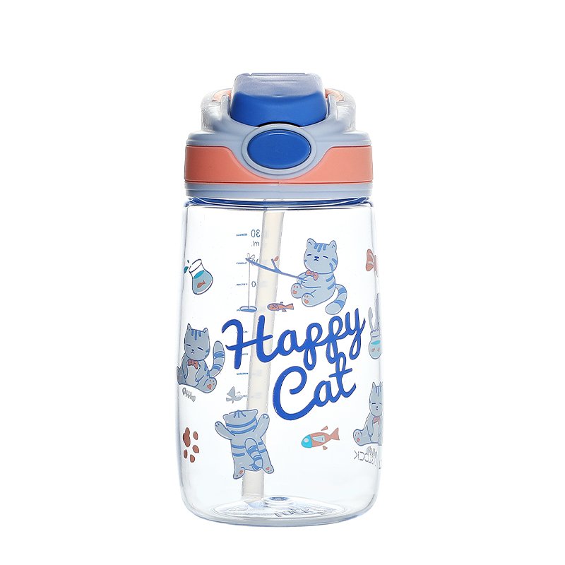 Custom Logo Plastic Kids Cute Water Bottle With Straw Portable Hiking Drinking Water Bottles