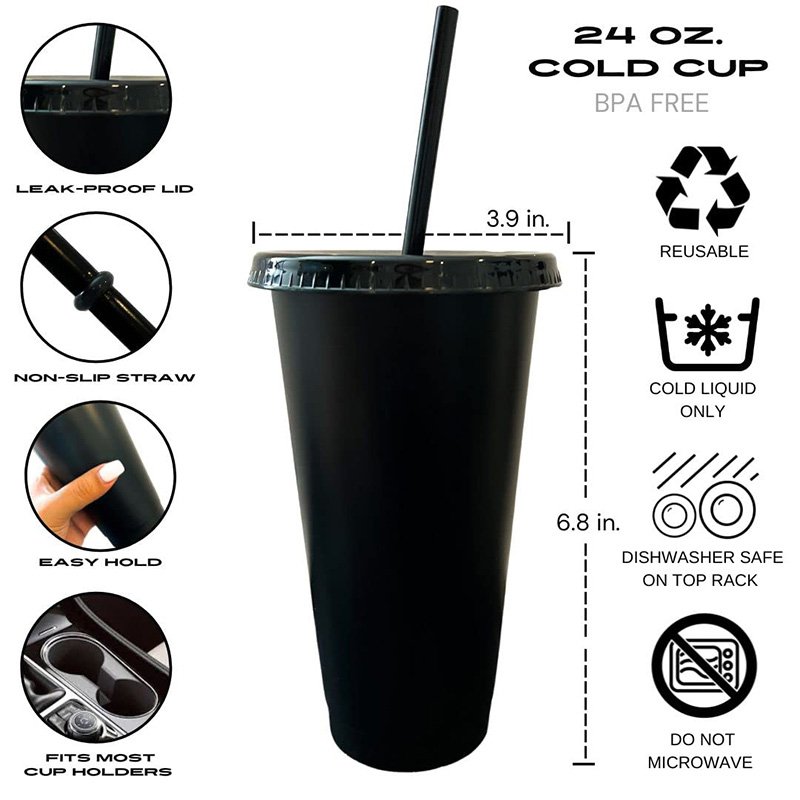Black Party Hard Drinking Water Clear Plastic Cups With Lids And Straws