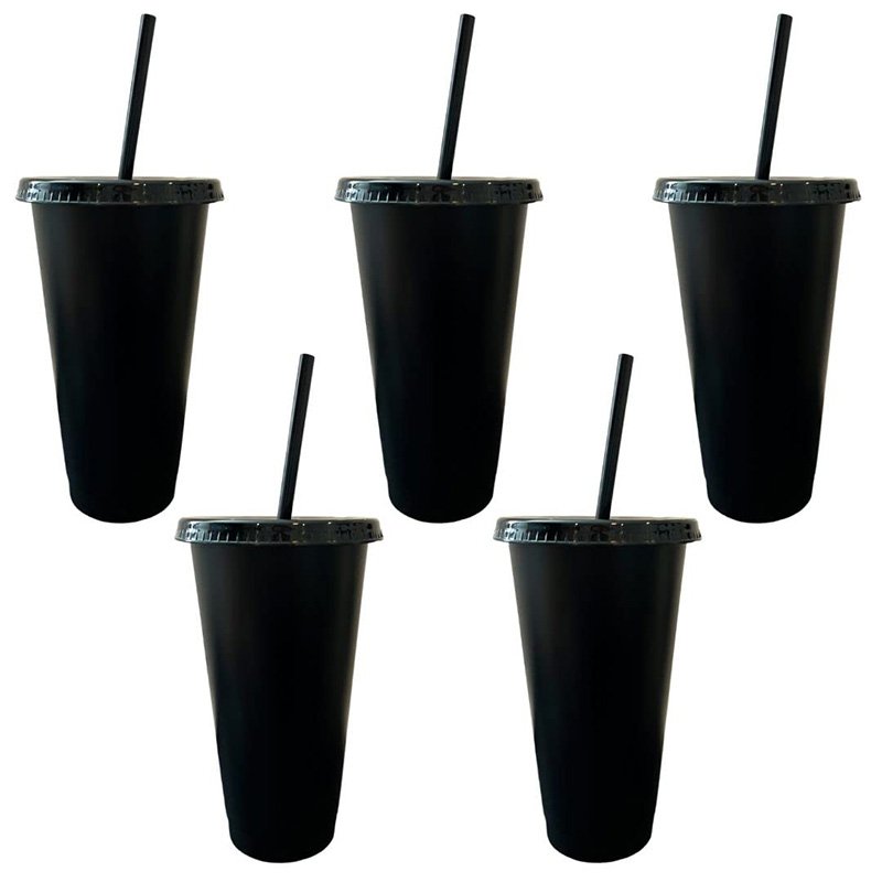 Black Party Hard Drinking Water Clear Plastic Cups With Lids And Straws