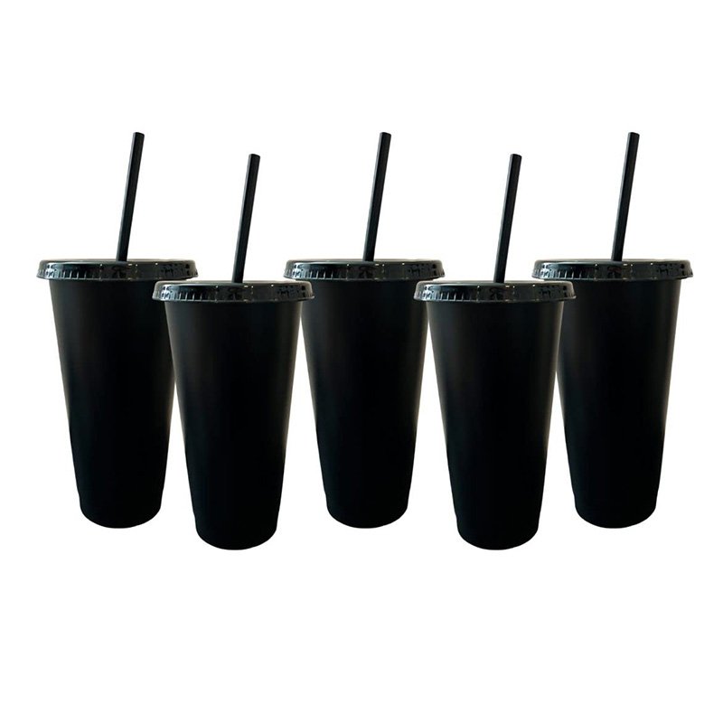 Black Party Hard Drinking Water Clear Plastic Cups With Lids And Straws