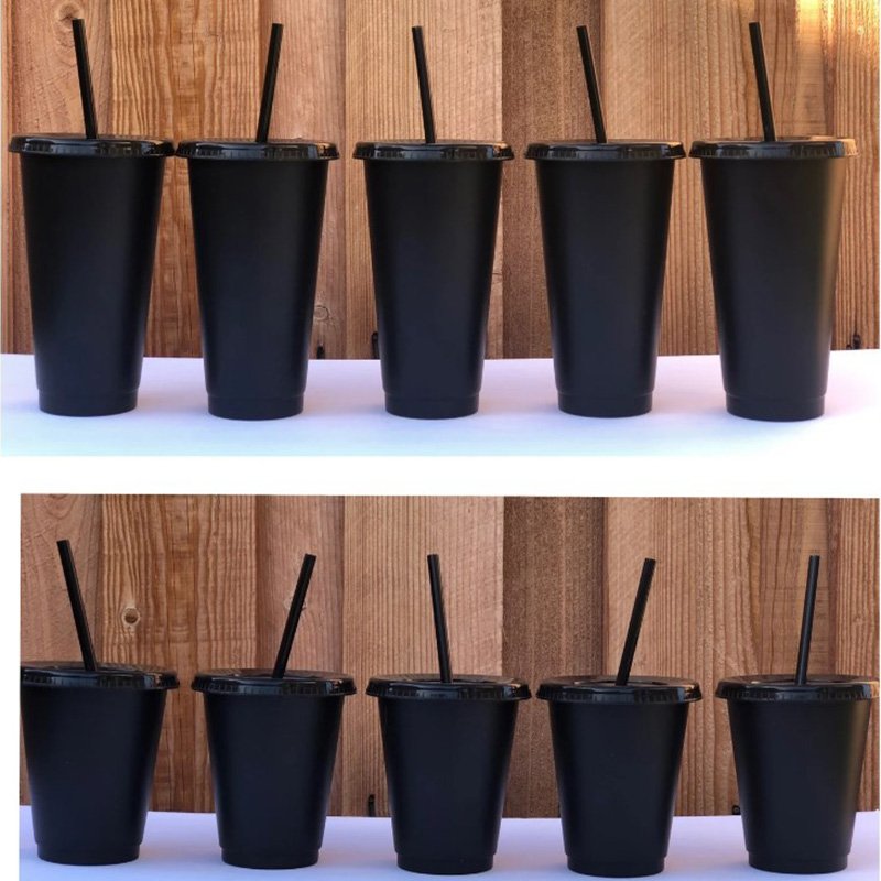 Black Party Hard Drinking Water Clear Plastic Cups With Lids And Straws