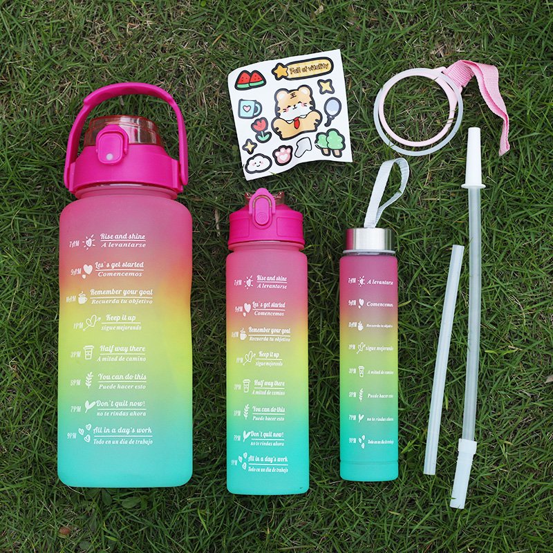 Portable Reusable Plastic Cups 3pcs 2L Motivational Sports Water Bottle for Running Drinking Bottle with Time Marker