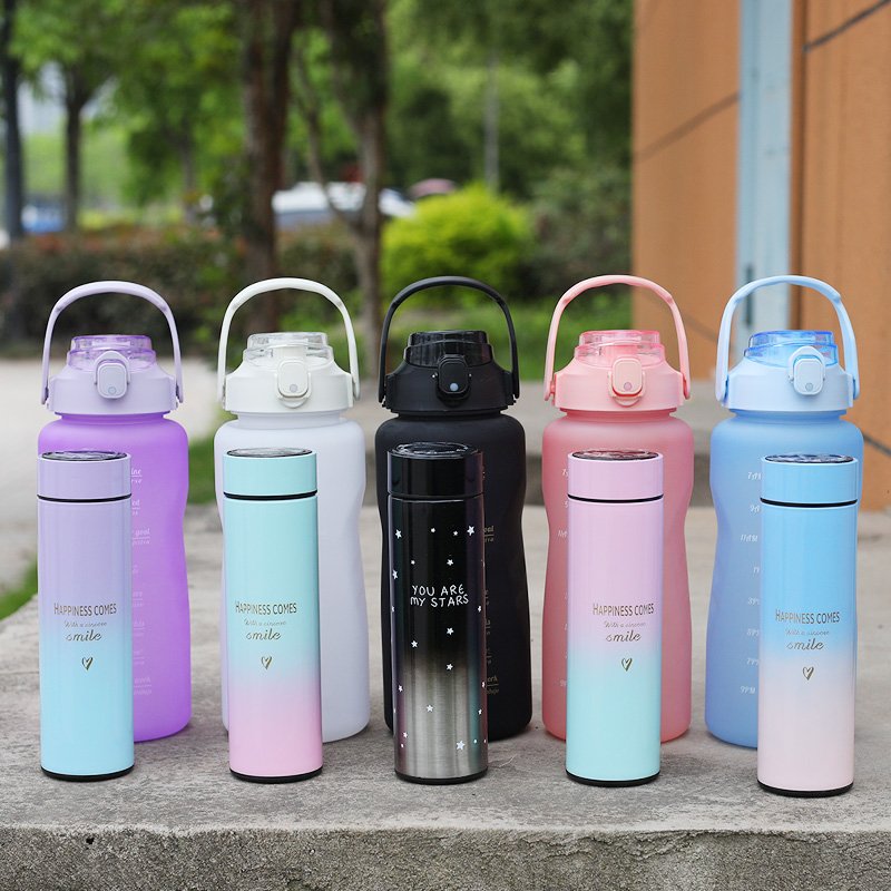 Portable Reusable Plastic Cups 3pcs 2L Motivational Sports Water Bottle for Running Drinking Bottle with Time Marker