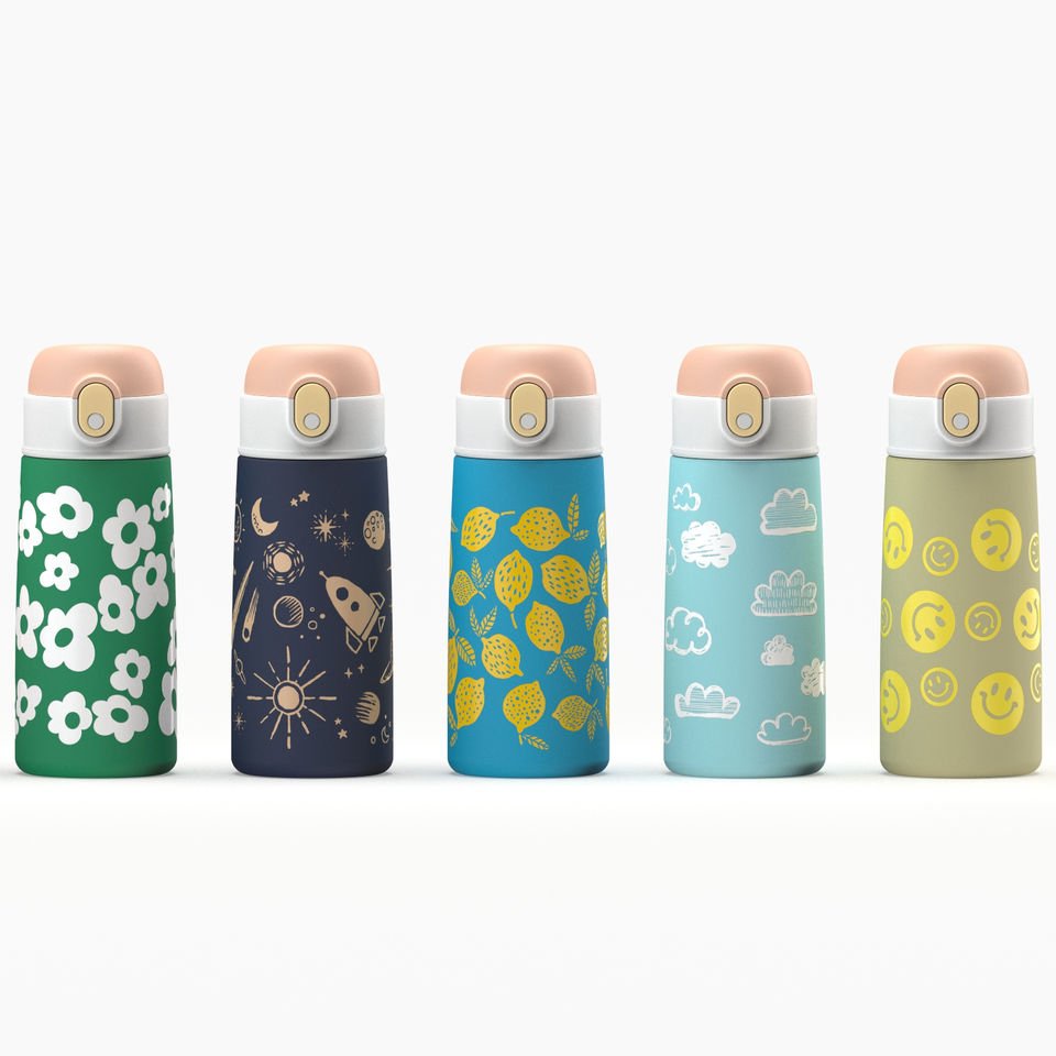 Double Insulated Stainless Steel Printed Water Bottle Thermal Vacuum Flask for Kids Children Sports School