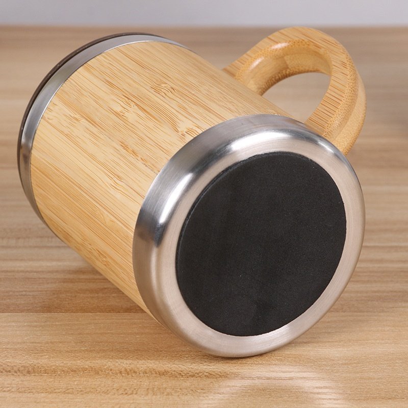 New Bamboo Shell Insulation Cup Double layer Stainless Steel Bamboo Mug with Handle Office Coffee Cup Home Water Cup
