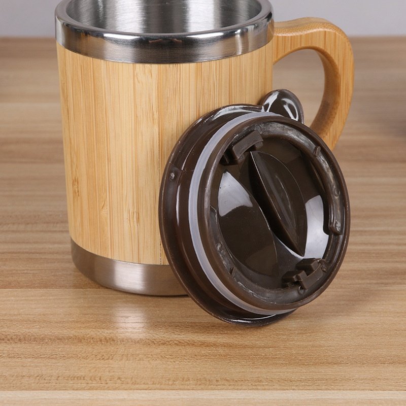 New Bamboo Shell Insulation Cup Double layer Stainless Steel Bamboo Mug with Handle Office Coffee Cup Home Water Cup
