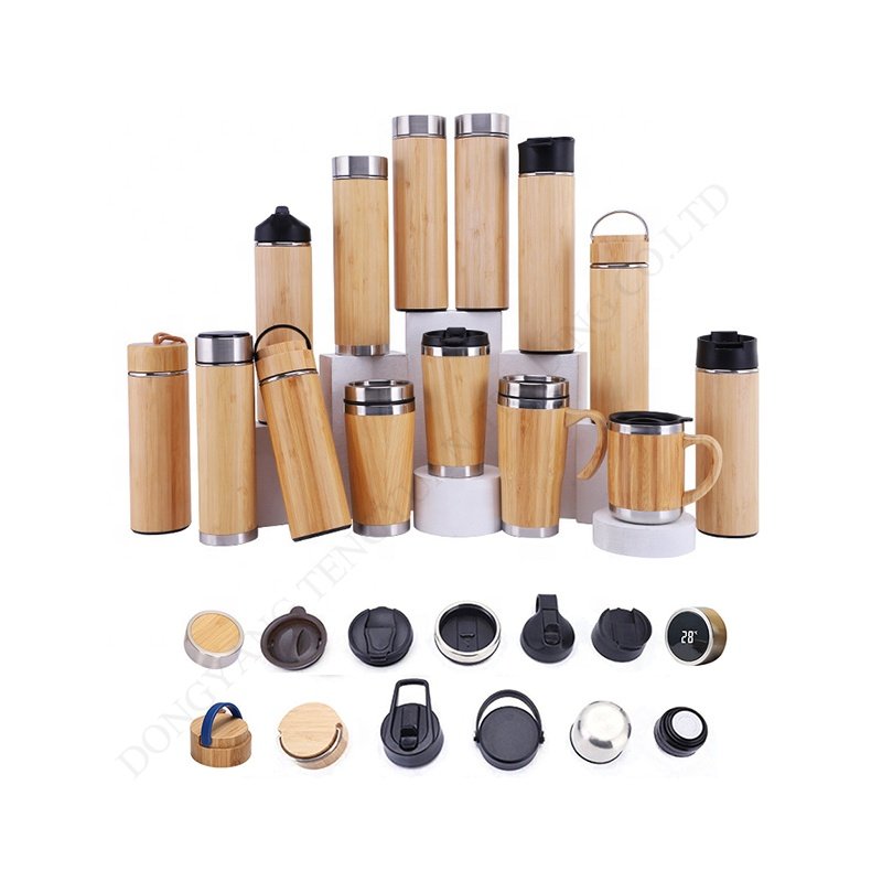 TY Bamboo Body Double Wall Stainless Steel Coffee Mugs Thermos Flask Tumbler with Handle