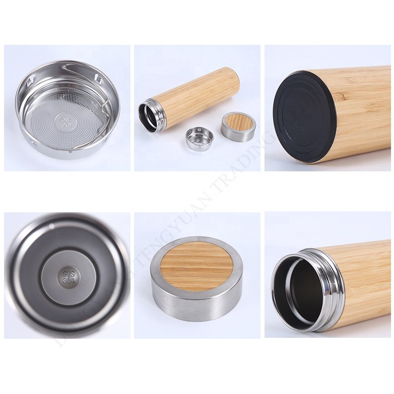 TY Bamboo Body Double Wall Stainless Steel Coffee Mugs Thermos Flask Tumbler with Handle