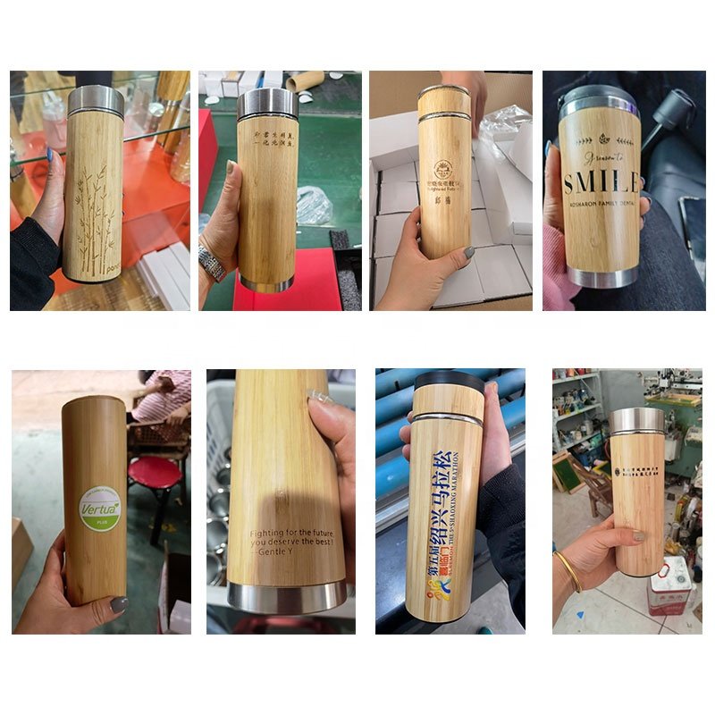 TY Bamboo Body Double Wall Stainless Steel Coffee Mugs Thermos Flask Tumbler with Handle