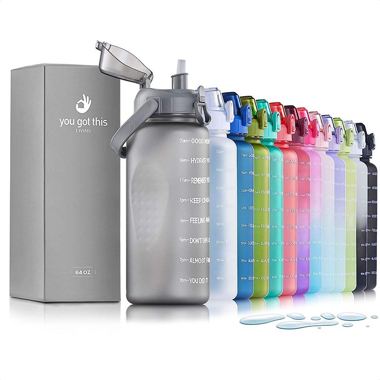64 Oz Kid Costume Drink Plastic Sports Motivational Gym Water Bottle With Straw
