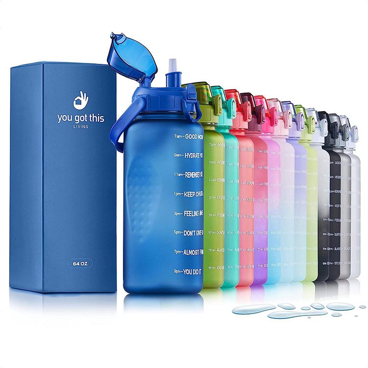 64 Oz Kid Costume Drink Plastic Sports Motivational Gym Water Bottle With Straw