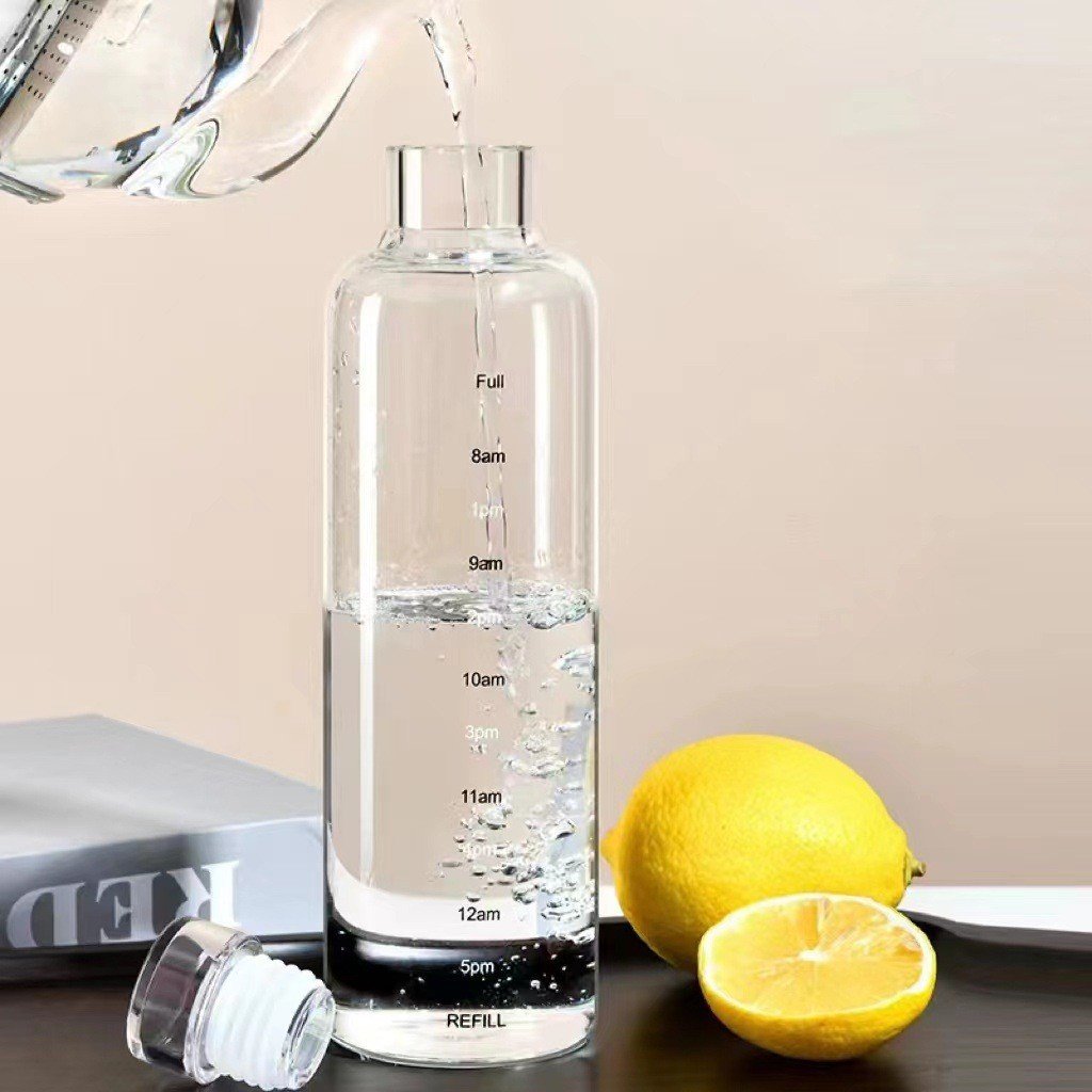ins simple transparent 450ml 500ml 750ml plastic sports drinking water Bottle with scale display