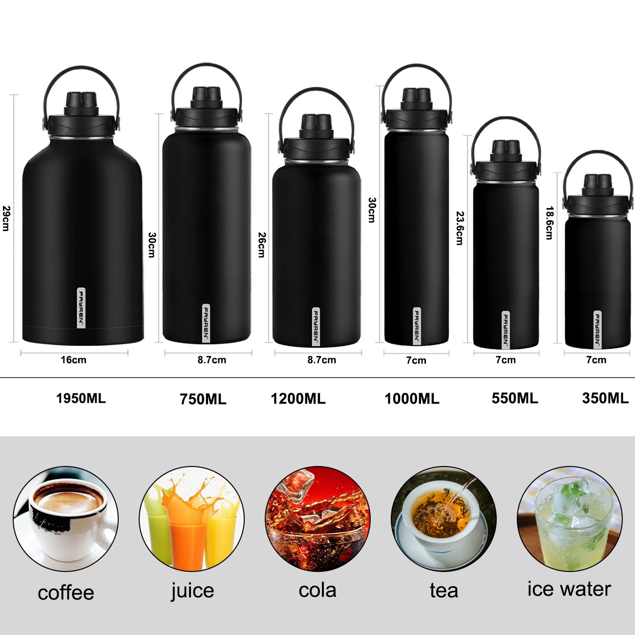 500ML 950ML 1200ML double wall vacuum flask insulated stainless steel water bottle sports flask