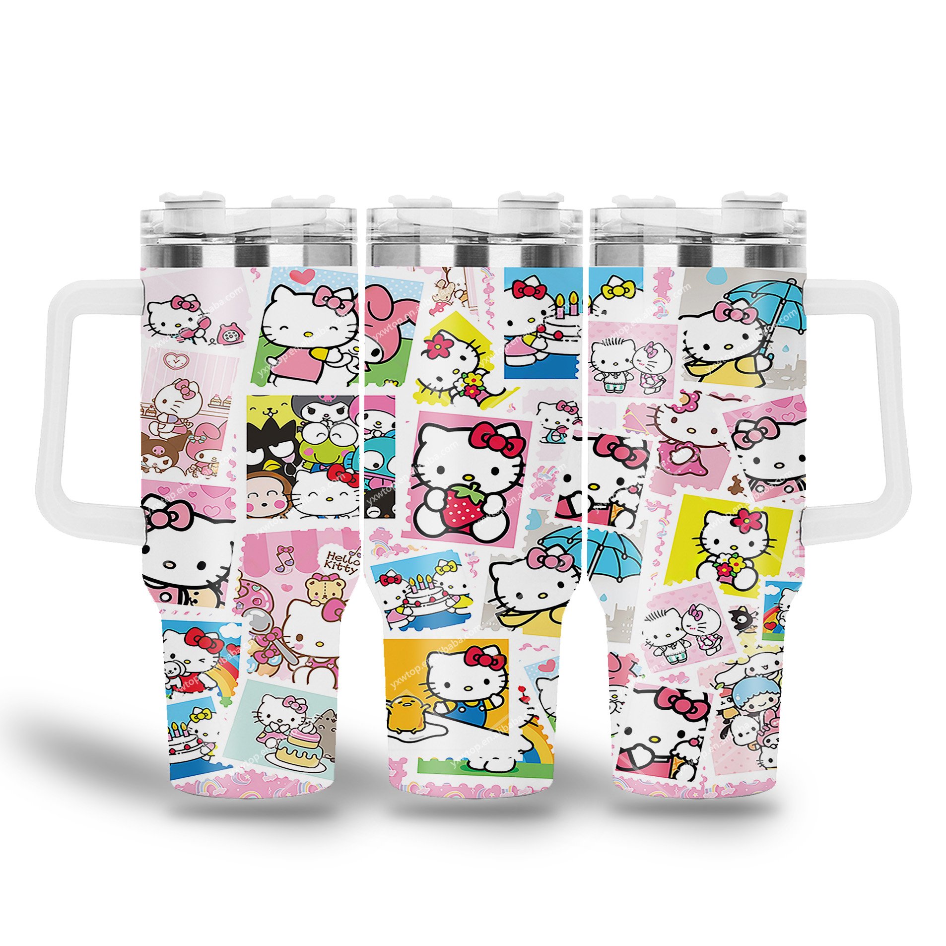 Wholesale custom low Price uv printing 40oz coffee Tumbler cartoon Senrio happy KT cat flask travel mugs vacuum Cup