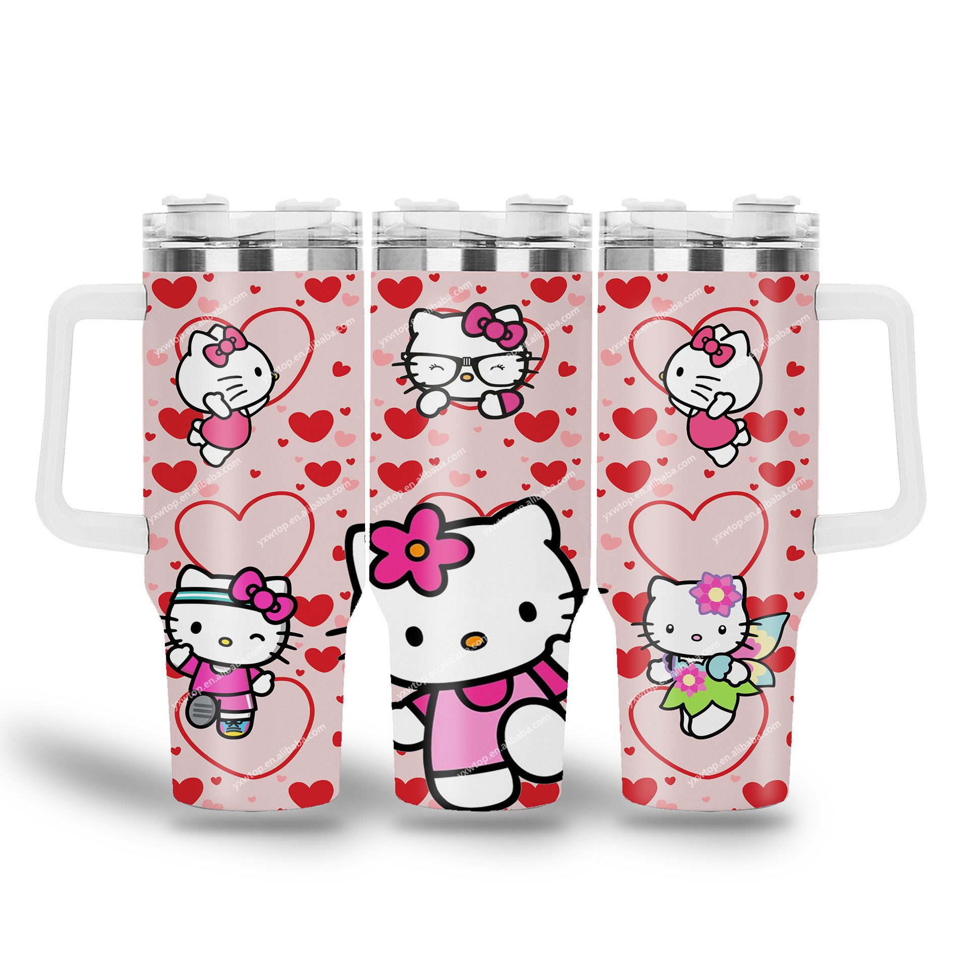 Wholesale custom low Price uv printing 40oz coffee Tumbler cartoon Senrio happy KT cat flask travel mugs vacuum Cup