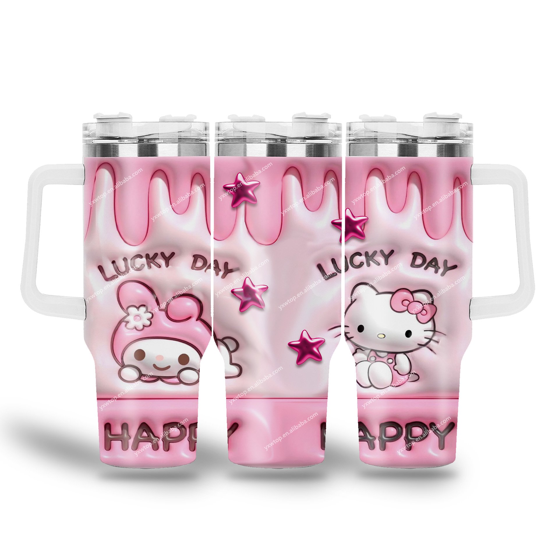 Wholesale custom low Price uv printing 40oz coffee Tumbler cartoon Senrio happy KT cat flask travel mugs vacuum Cup