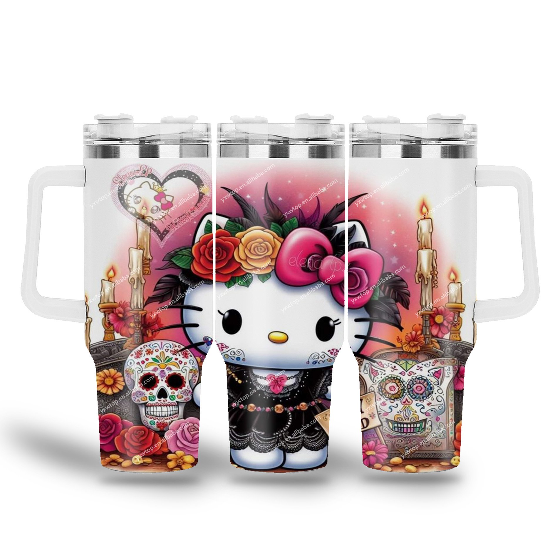 Wholesale custom low Price uv printing 40oz coffee Tumbler cartoon Senrio happy KT cat flask travel mugs vacuum Cup