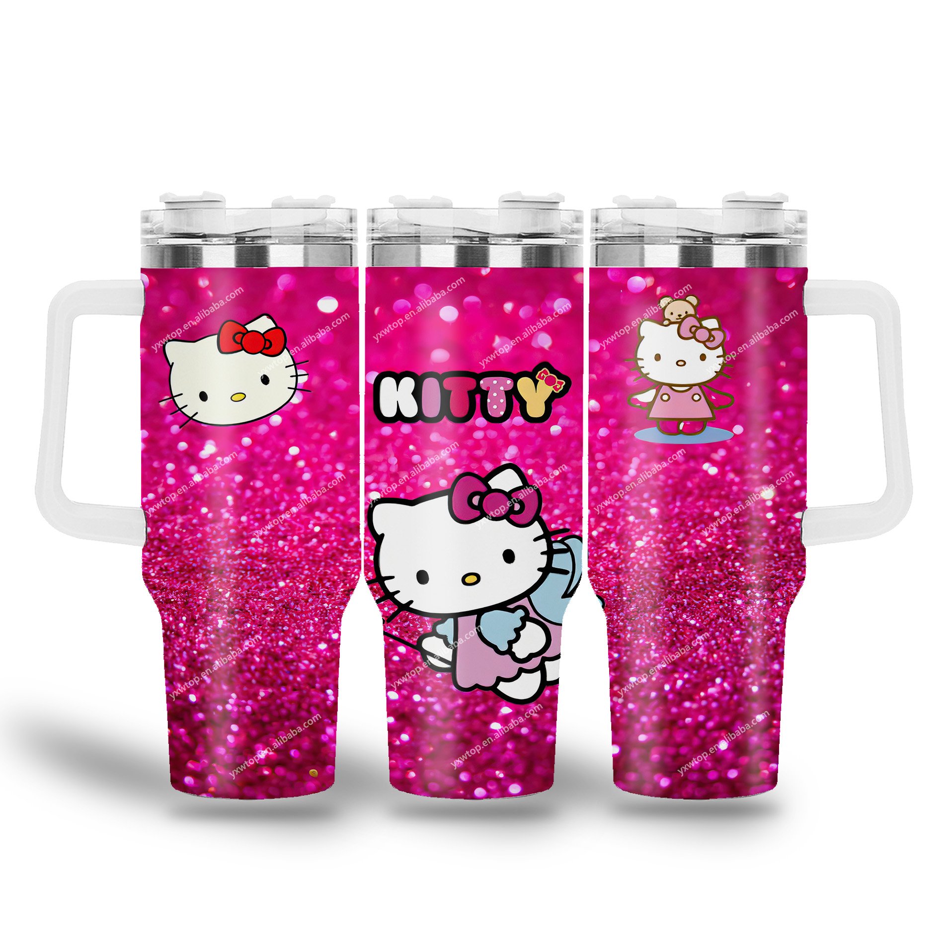 Wholesale custom low Price uv printing 40oz coffee Tumbler cartoon Senrio happy KT cat flask travel mugs vacuum Cup