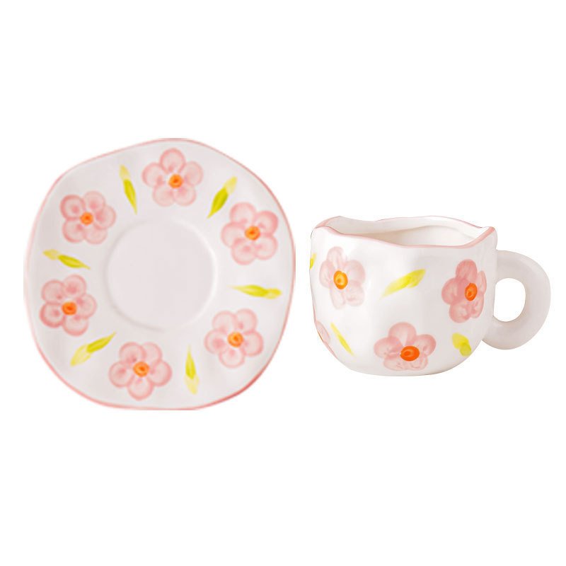 Ins Custom Handmade Flower Shape 10oz Coffee Mug Ceramic Afternoon Tea Cup and Saucer Set