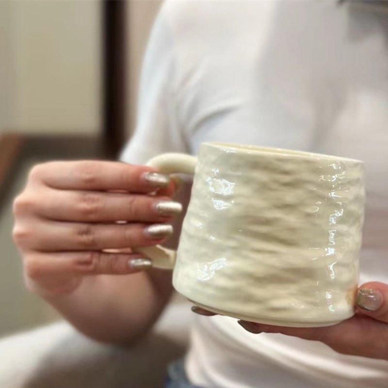 Korean ins style handmade irregular hand pinch stone pattern mug high appearance level mug
