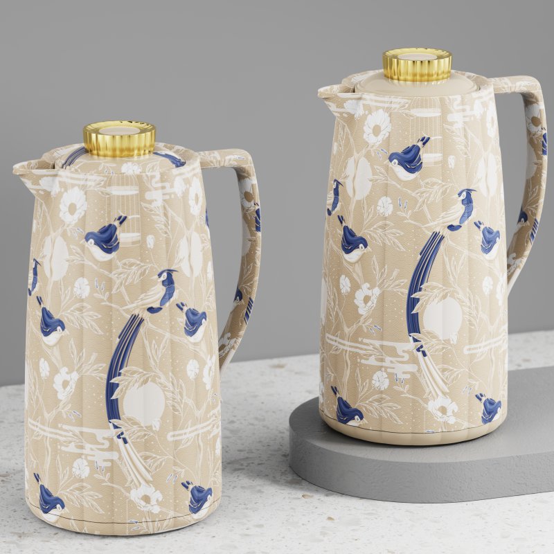 New Arrival vacuum flask Kettle Plastic Body Customize Pattern 1.0L Glass Refill with Pink Brewing thermal jug