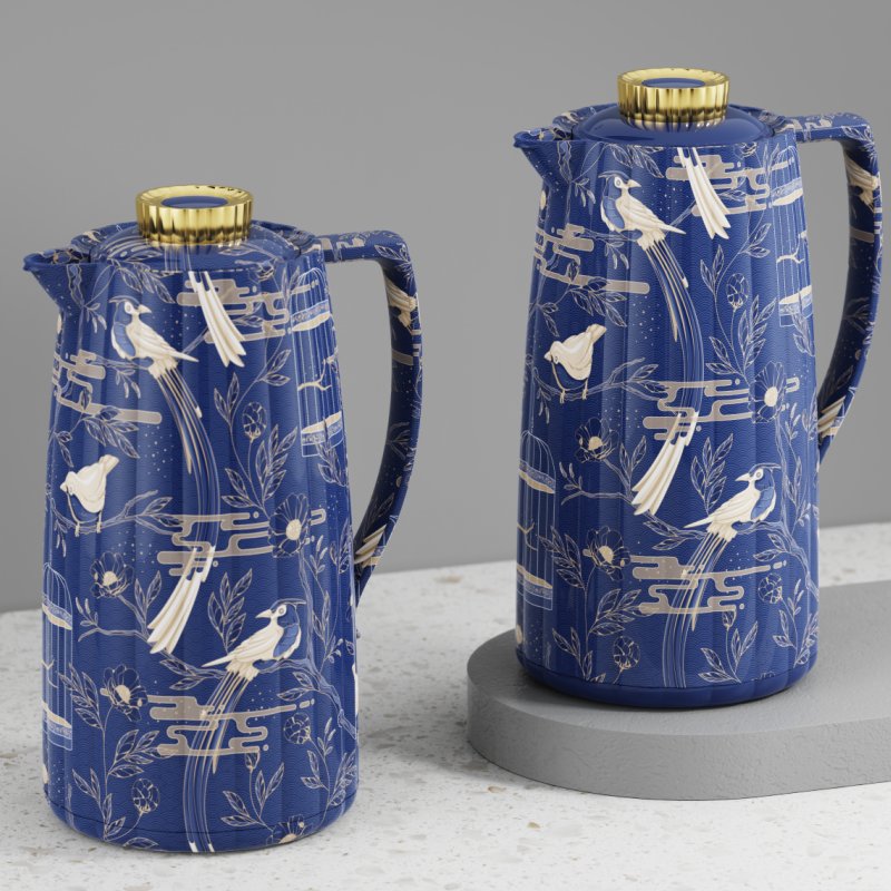 New Arrival vacuum flask Kettle Plastic Body Customize Pattern 1.0L Glass Refill with Pink Brewing thermal jug