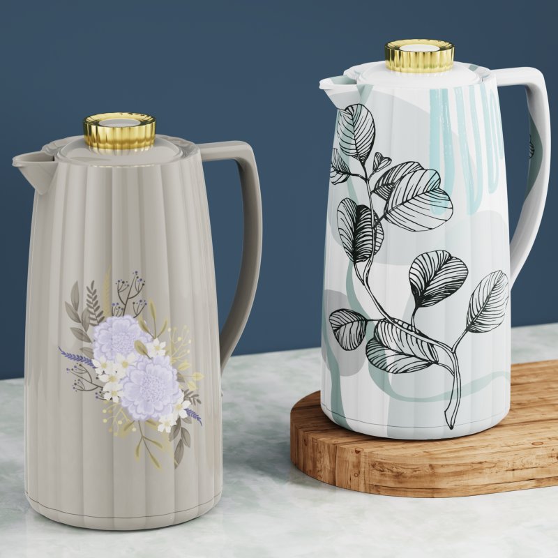 New Arrival vacuum flask Kettle Plastic Body Customize Pattern 1.0L Glass Refill with Pink Brewing thermal jug
