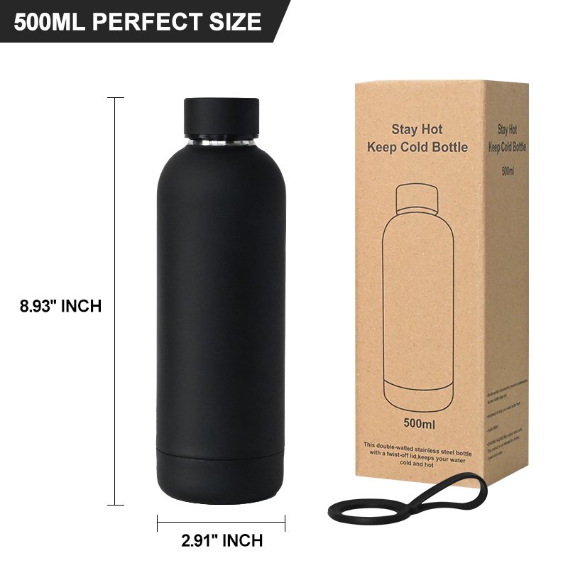 500ml Frosted Soft Touch Sport Cup Insulated Vacuum Flask Thermal Stainless Steel Drink Bottles With Lid Sports Water Bottle