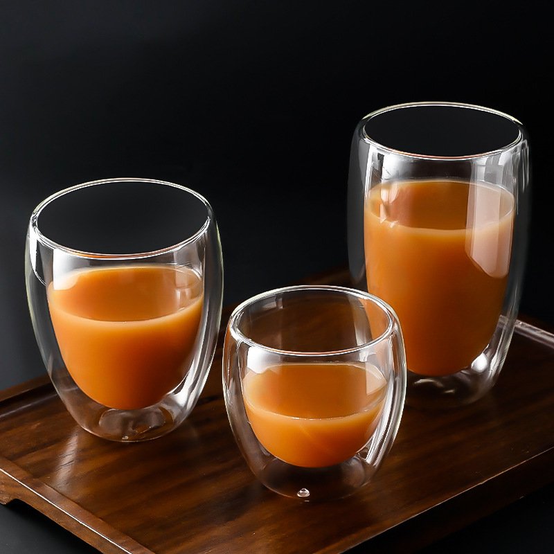 2024 Wholesale glassware heat resistant coffee glass mugs double wall glass cup clear glass mug without handle
