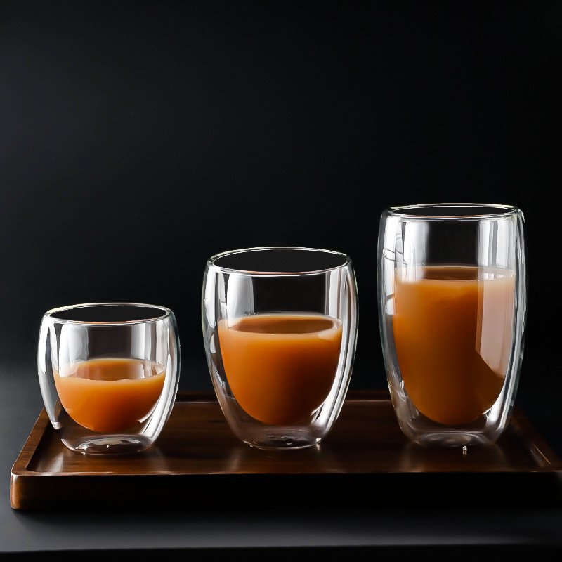 2024 Wholesale glassware heat resistant coffee glass mugs double wall glass cup clear glass mug without handle