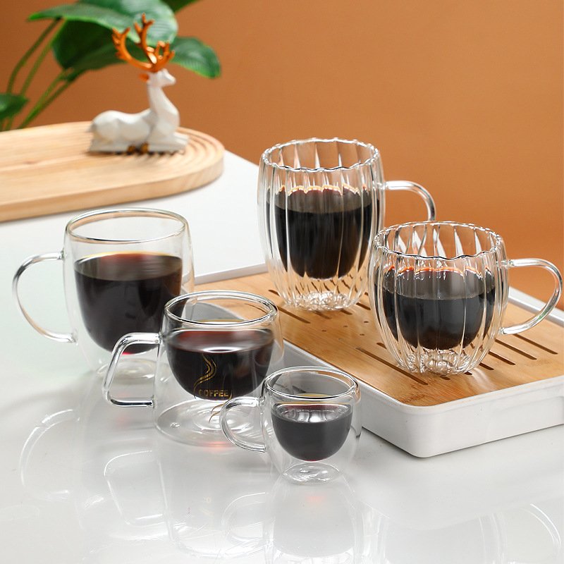 2024 Wholesale glassware heat resistant coffee glass mugs double wall glass cup clear glass mug without handle