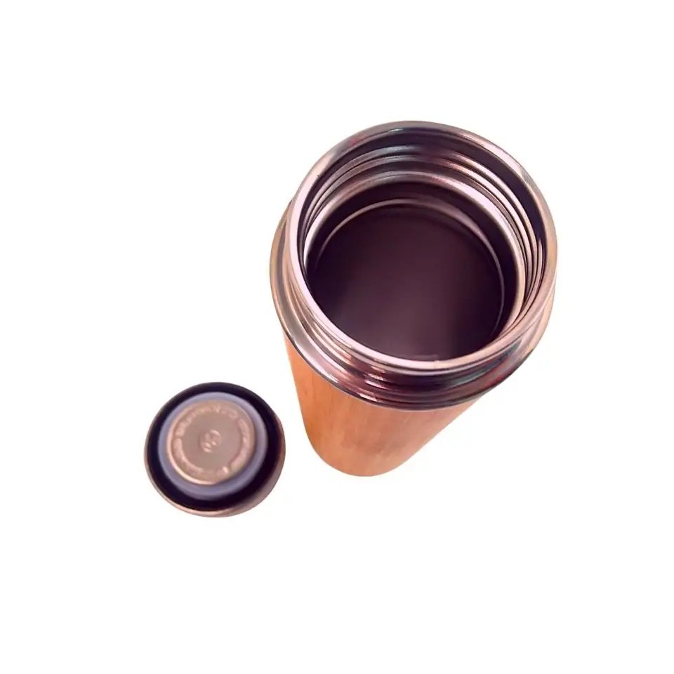 Hot sale 304 stainless steel bamboo tea water bottle flask wide mouth coffee cup bamboo tumblers with tea infuser bamboo thermos