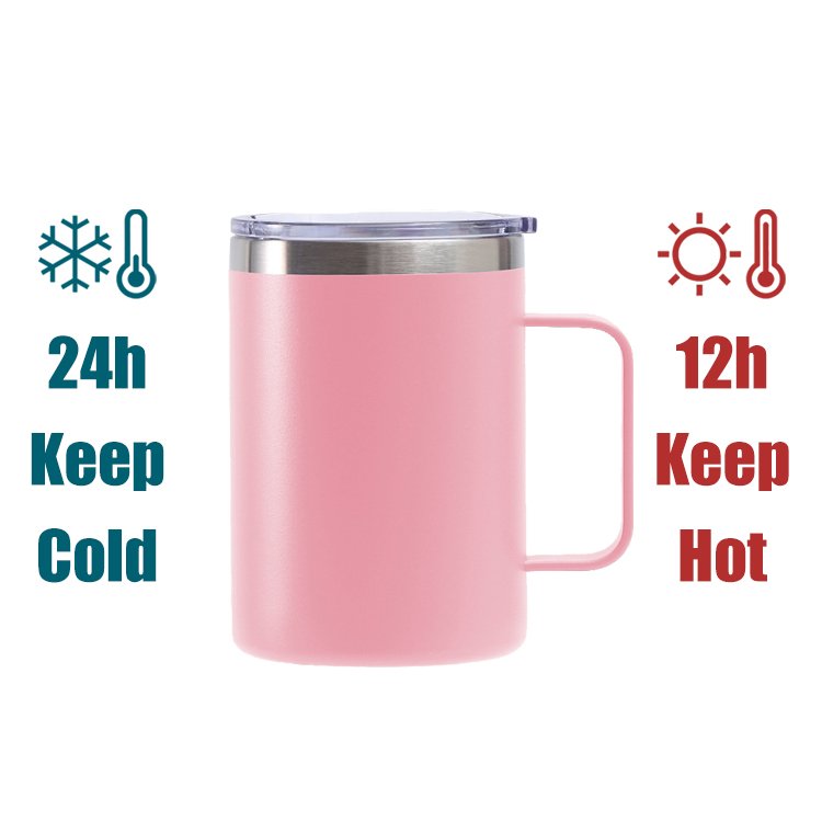 Custom Logo 12 oz 14 oz Powder Coated Insulated Stainless Steel Coffee Mugs Handle Double Wall Vacuum Tumbler Cup With Lid