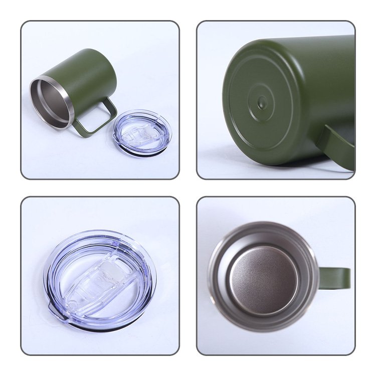 Custom Logo 12 oz 14 oz Powder Coated Insulated Stainless Steel Coffee Mugs Handle Double Wall Vacuum Tumbler Cup With Lid