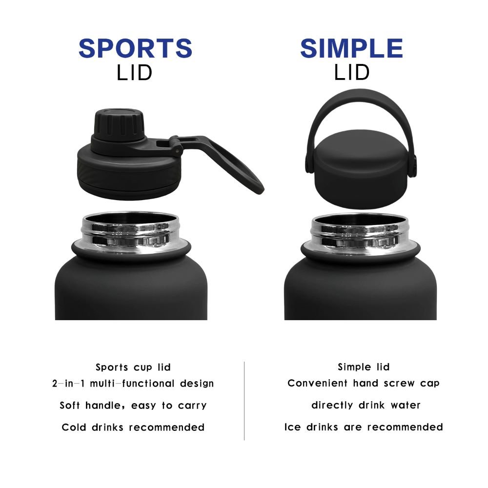Custom Logo 32 oz 2 Lids Stainless Steel Vacuum Flask Insulated Reusable Sports Water Bottle Straw with Lid