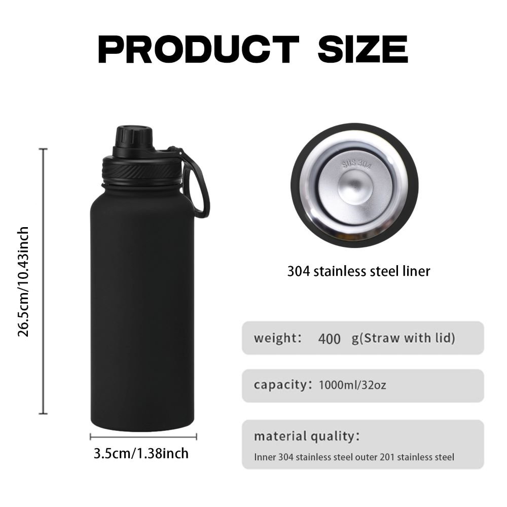 Custom Logo 32 oz 2 Lids Stainless Steel Vacuum Flask Insulated Reusable Sports Water Bottle Straw with Lid