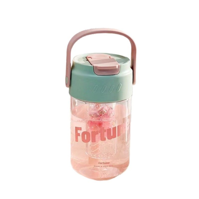 Summer New Transparent Straw Water Bottle Chic Dainty Letter Believe Clear Plastic Bottles with Filter Screen Handgrip