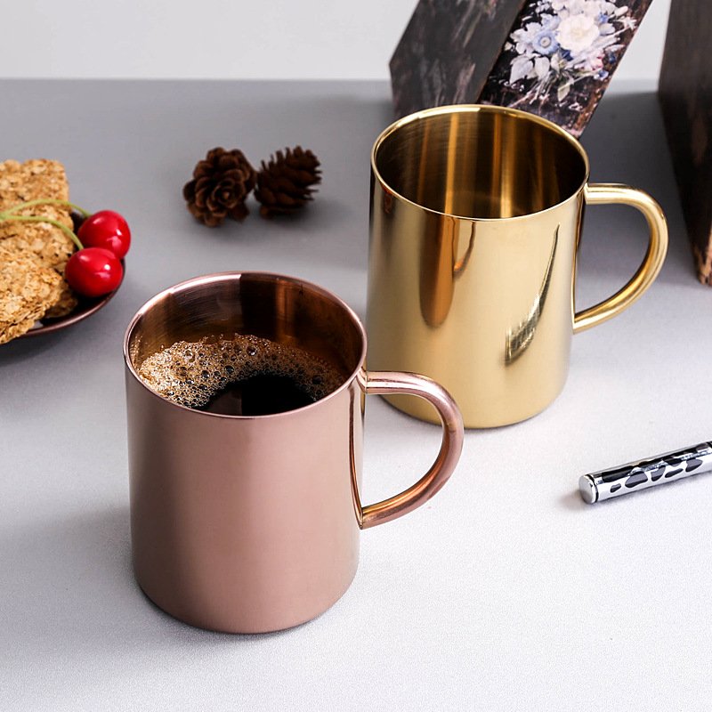 simple custom 400ml copper-plated golden stainless steel insulated personalized metal coffee mug with handle